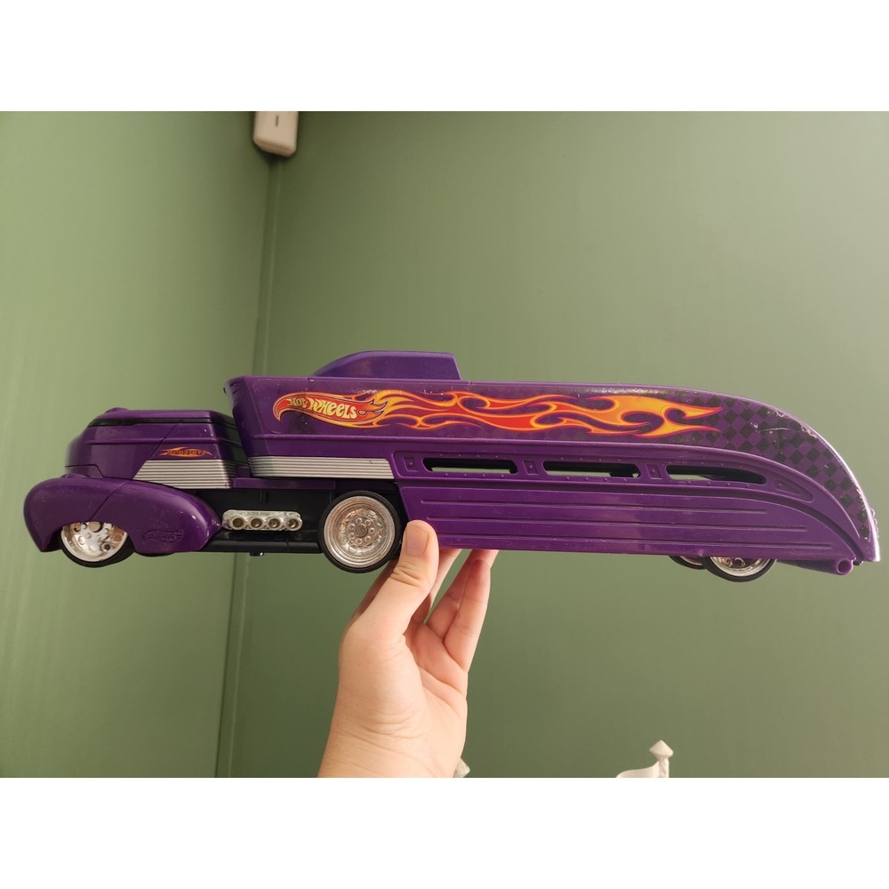 Hot Wheels 2002 Purple Big Rig Car Carrier Semi Truck Mattel Transporter 19"